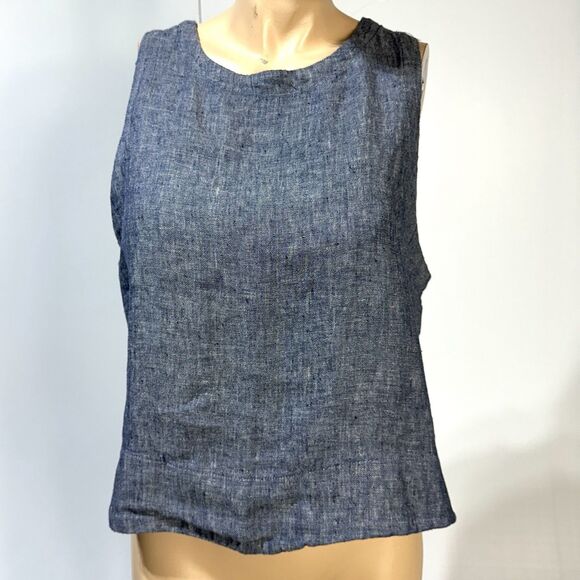 Sigrid Olsen 100% Linen Top Women’s size L Large Sleeveless Blue NWT - Picture 2 of 9